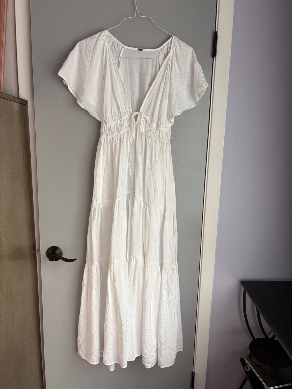 White V-Neck Tiered Maxi Dress by YFB